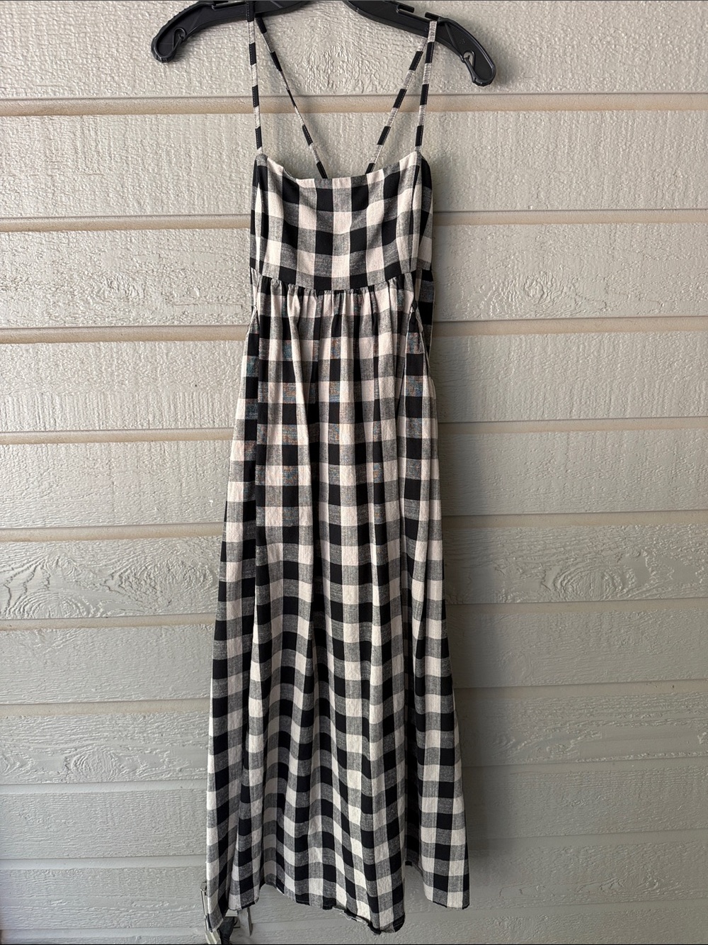 Black and White Gingham Spaghetti-Strap Maxi Dress